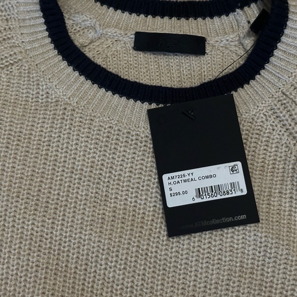 Atm Anthony Thomas Melillo Cotton Blend Rib Sweater In H. Oatmeal Combo SIZE S - Picture 4 of 4